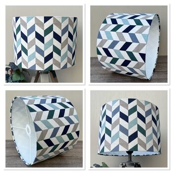 Phoenix Mineral Blue Geometric Print Drum Lampshades, 8 of 8