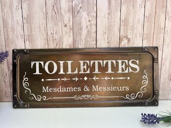 French Metal Toilet Toilettes Sign Vintage Bathroom Wall Plaque, 2 of 5