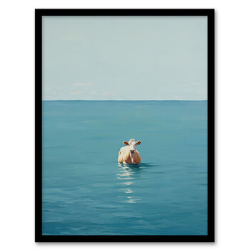 Open Water Swimming Cow Bathroom Blue Wall Art Print, 5 of 6