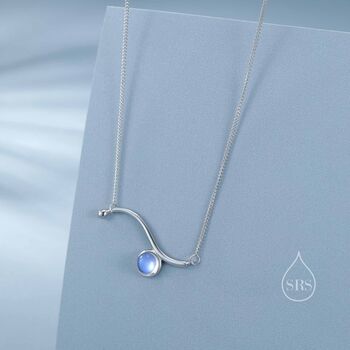 Sterling Silver Moonstone Wave Pendant Necklace, 6 of 12