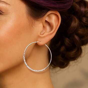 Battered Sterling Silver Large Hoop Earrings, 2 of 5