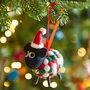Felt Sheep In Santa Hat Christmas Decoration, thumbnail 1 of 3