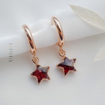 Garnet Star Hoop Earrings, 4 of 11