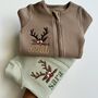 Christmas Reindeer Personalised Baby Zip Sleepsuit | Newborn Essentials, thumbnail 1 of 8