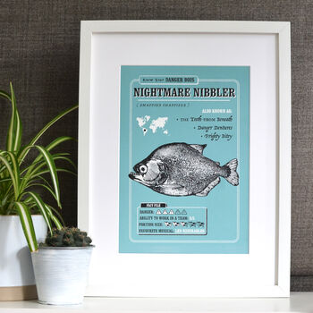 Funny Piranha Art Print, Fish Fact File, 4 of 4