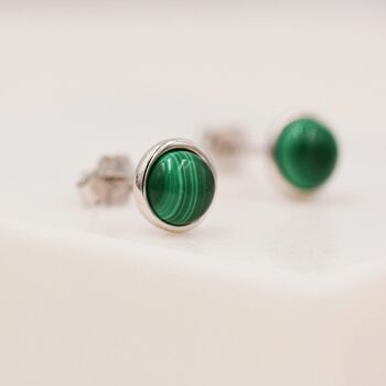 Natural Malachite Stone Stud Earrings In Sterling Silver, 5 of 12