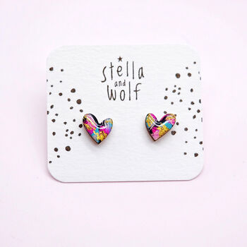 Hand Painted Abstract Wonky Heart Stud Earrings, 2 of 3