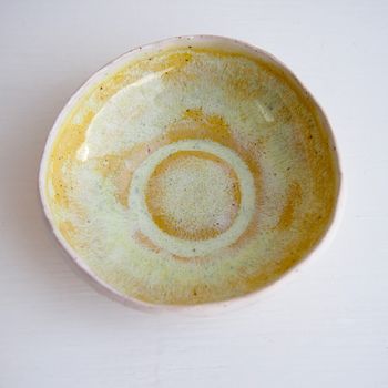 Handmade Textural Yellow Ceramic Ring Dish Bowl, 5 of 8