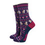 Hedgehogs Woodland Animals Bamboo Ankle Socks Women's Navy Blue, thumbnail 1 of 3