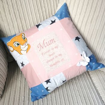 Personalised Patchwork Memory Cushion,Embroidered Words, 9 of 11