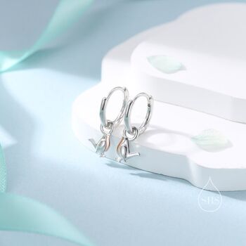 Sterling Silver Minimalist Robin Bird Dangle Huggie Hoops, 6 of 10
