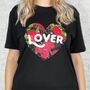 Lover Flowers In Heart Black T Shirt, thumbnail 1 of 3