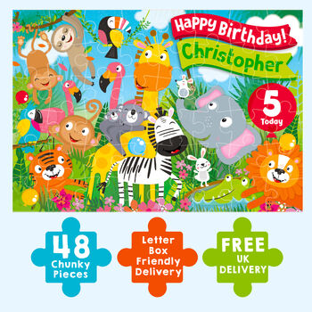 Personalised Jungle Fun Birthday Jigsaw Puzzle, 4 of 9