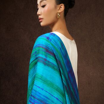 100% Mulberry Silk Scarf, Turquoise And Peacock Blue In Gift Box, 2 of 11