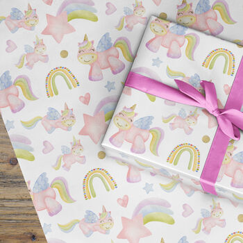 Unicorn Rainbow Wrapping Paper Roll Or Folded, 3 of 3