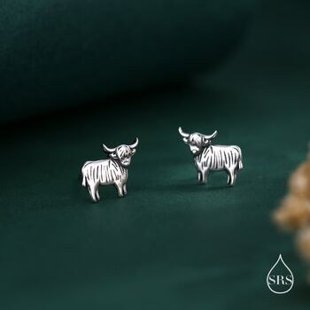 Sterling Silver Small Pair Of Highland Cow Stud Earrings, 2 of 11