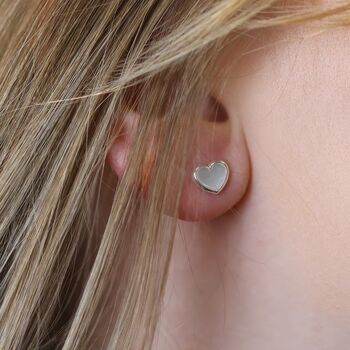 Sterling Silver Mother Of Pearl Heart Stud Earrings, 4 of 8