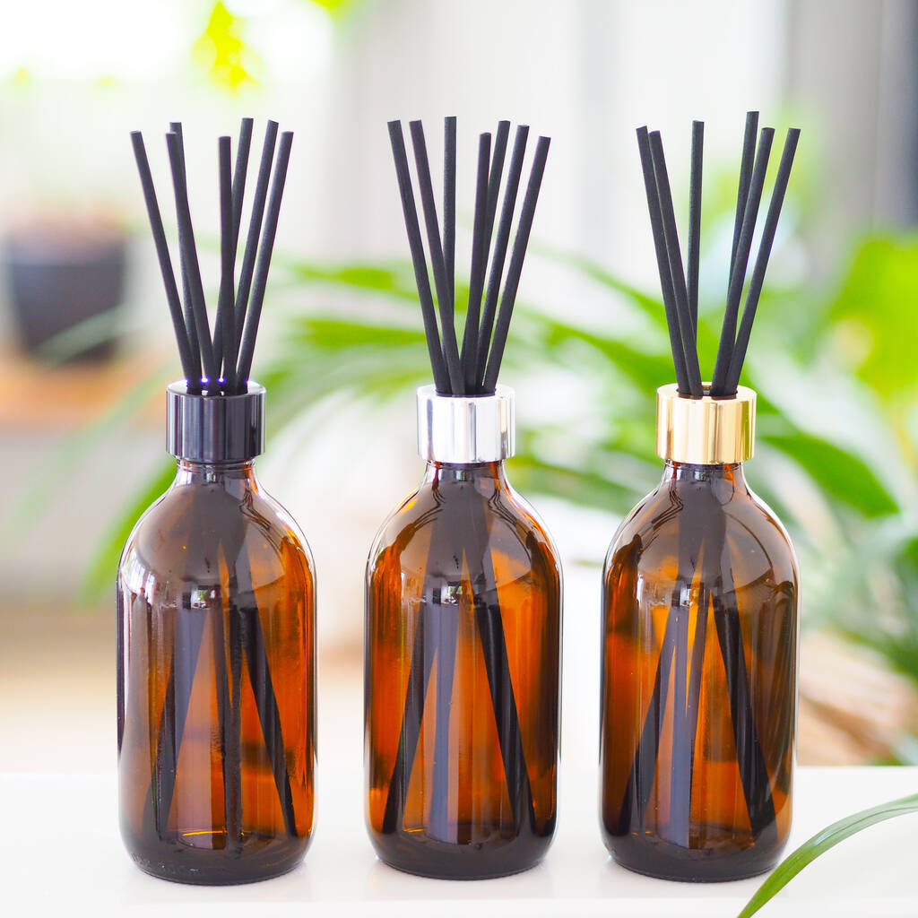 Personalised Amber Glass Diffuser Bottle And Reed Set By Oikku