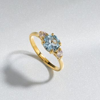 Blue Topaz Three Stone Ring In Silver And Gold Vermeil, 5 of 8