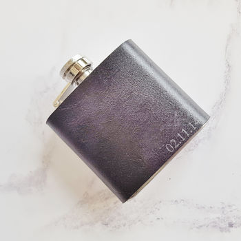 Engraved Leather Hip Flask With Date, 3 of 5