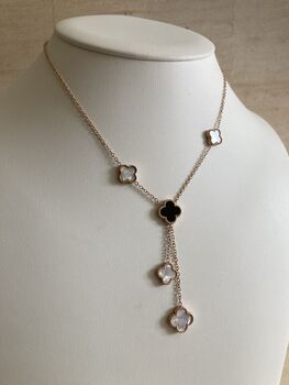 Double Sided Clover Long Necklace Rose Gold White Black, 4 of 7