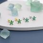 Sterling Silver Emerald Green Cz Flower Barbell Earrings, thumbnail 8 of 12