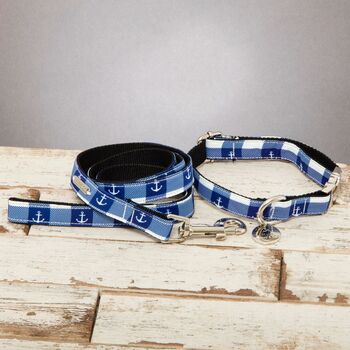 Anglesey Blue Checked Nautical Collar And Lead Set, 6 of 10