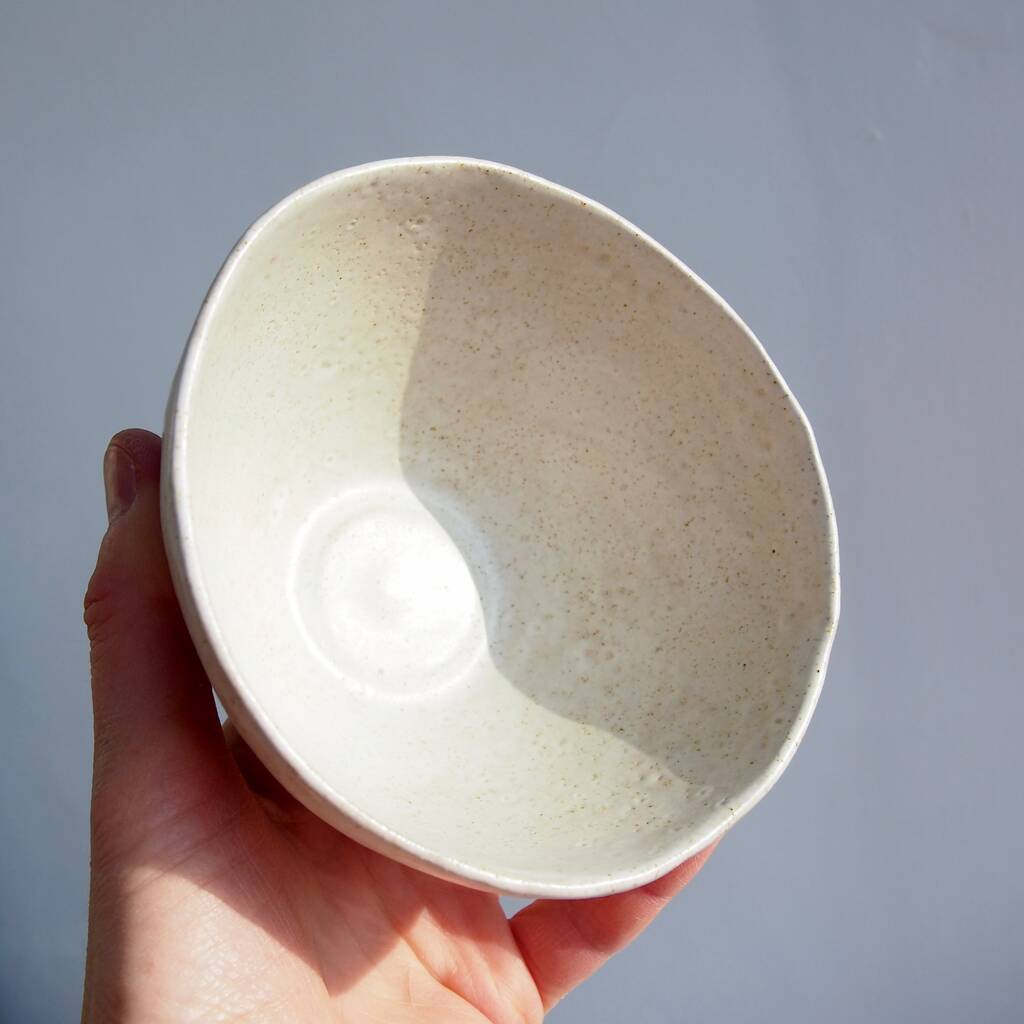 Handmade Oatmeal Satin Pottery Cereal Bowl By