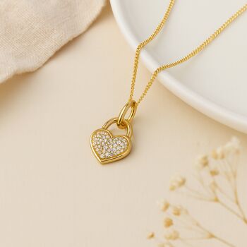 Personalised 9ct Yellow Gold Diamond Heart Padlock Necklace, 3 of 10