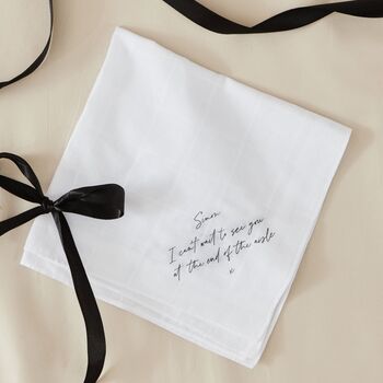 Personalised Black And White Message To The Groom Handkerchief, 2 of 5
