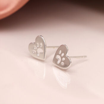 Sterling Silver Paw Print Heart Stud Earrings – 10mm, 5 of 7