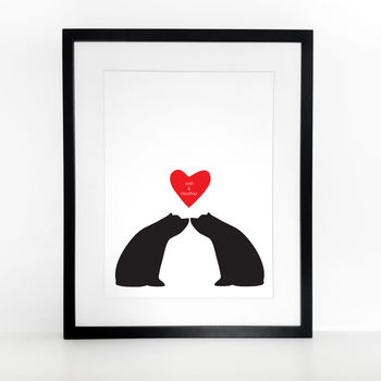 Bear Couple Sitting Silhouette, Personalised A3 Print, 7 of 7