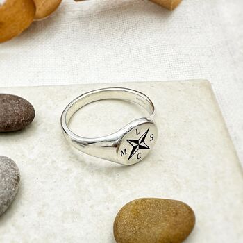 Nautical Compass Family Initials Signet Ring, 3 of 8