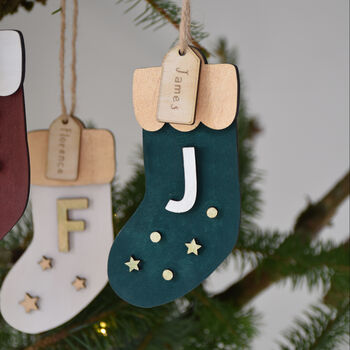 Hand Painted Personalised Wooden Christmas Stocking Decoration, 2 of 5