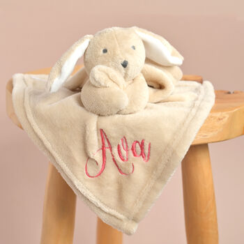 Personalised Beige Plush Bunny Baby Comforter Blanket, 6 of 9