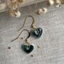 Small Green Blue Dainty Ceramic Heart Earrings, thumbnail 6 of 8