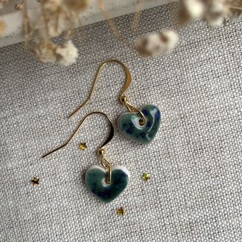 Small Green Blue Dainty Ceramic Heart Earrings, 6 of 8
