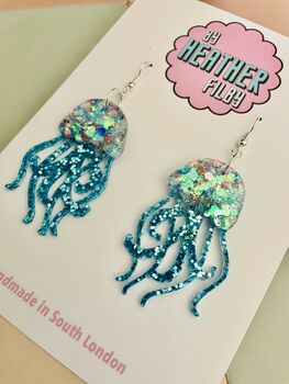 Jellyfish Glitter Resin Earrings / Fun Statement Earrings / Gift For Under The Sea And Ocean Lovers, 9 of 12