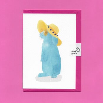 Hand Drawn Blue Rabbit Illustrated Blank Greeting Card, 6 of 12