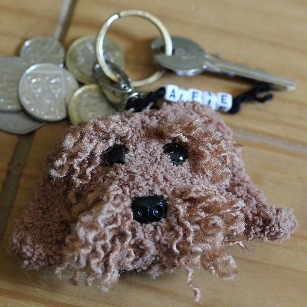 personalised crochet 2d dog face keyring letterbox gift by lovingly