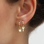 18ct Gold Or Silver Lock And Key Huggie Hoop Earrings, thumbnail 1 of 6