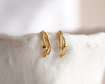 Gold Sculptural Huggie Earrings, 3 of 5