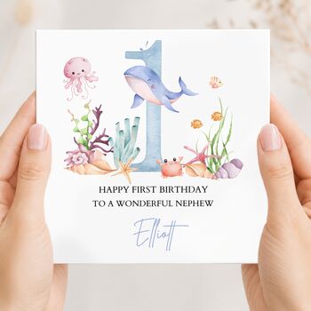 Under The Sea 1st Birthday Card For Her, Any Age For, Pink Or Blue, 3 of 5