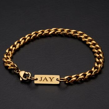 Gold Engravable 7mm Cuban Bracelet Unisex, 7 of 12