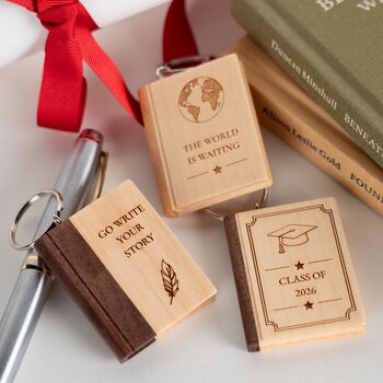 Personalised Graduation And Good Luck Gift Wooden Book Keyring, 6 of 12