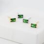 Sterling Silver Tiny Baguette Cut Emerald Green Cz Stud Earrings, thumbnail 2 of 12