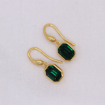 Silver Or 18ct Gold Vermeil Emerald Dangle Earring, 2 of 7