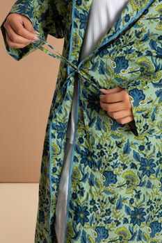 Indian Cotton Lime Patchouli Print Robe, 3 of 4