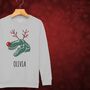 Rudolphasaurus Rex Dinosaur Personalised Kids Christmas Jumper Sweatshirt, thumbnail 4 of 12