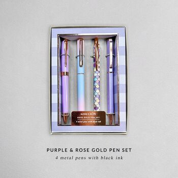 Purple And Rose Gold Four Piece Metal Pen Set, 7 of 8